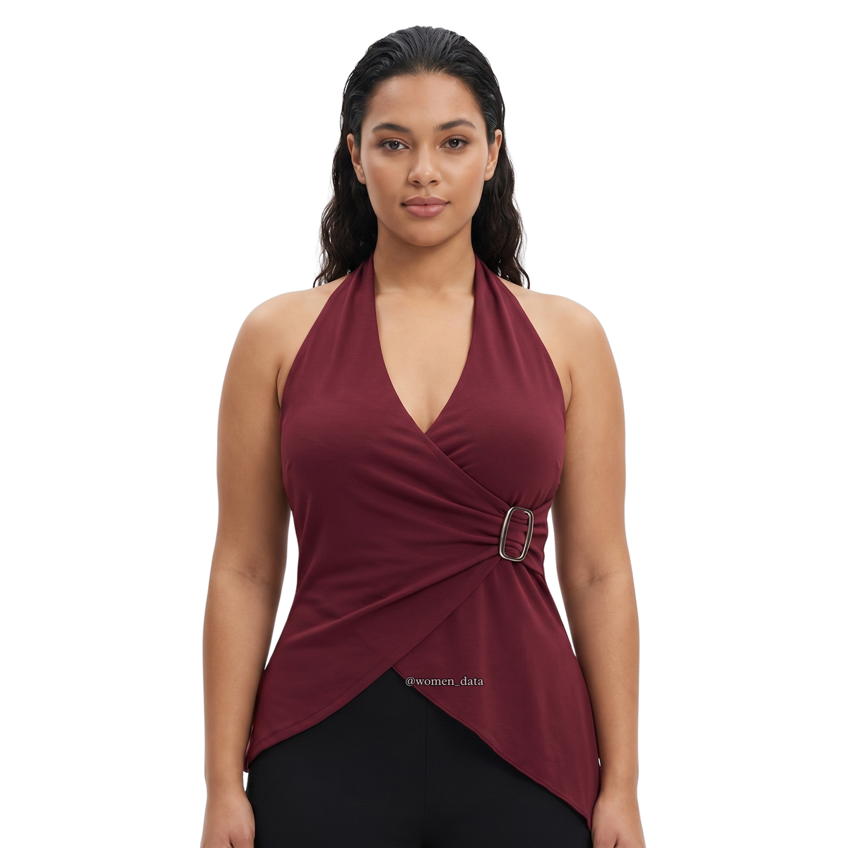 Elegant Halter Wrap Top with Side Buckle Detail
