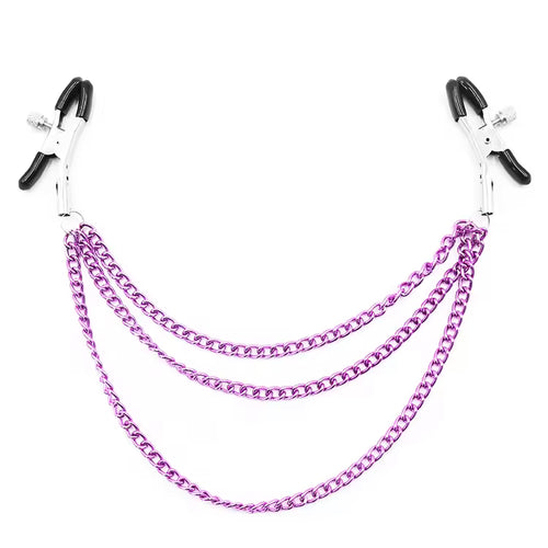 Adjustable Triple Chain Metal Nipple Clamps #color_purple