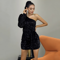 Women’s One Shoulder Sequin Bodycon Party Mini Dress