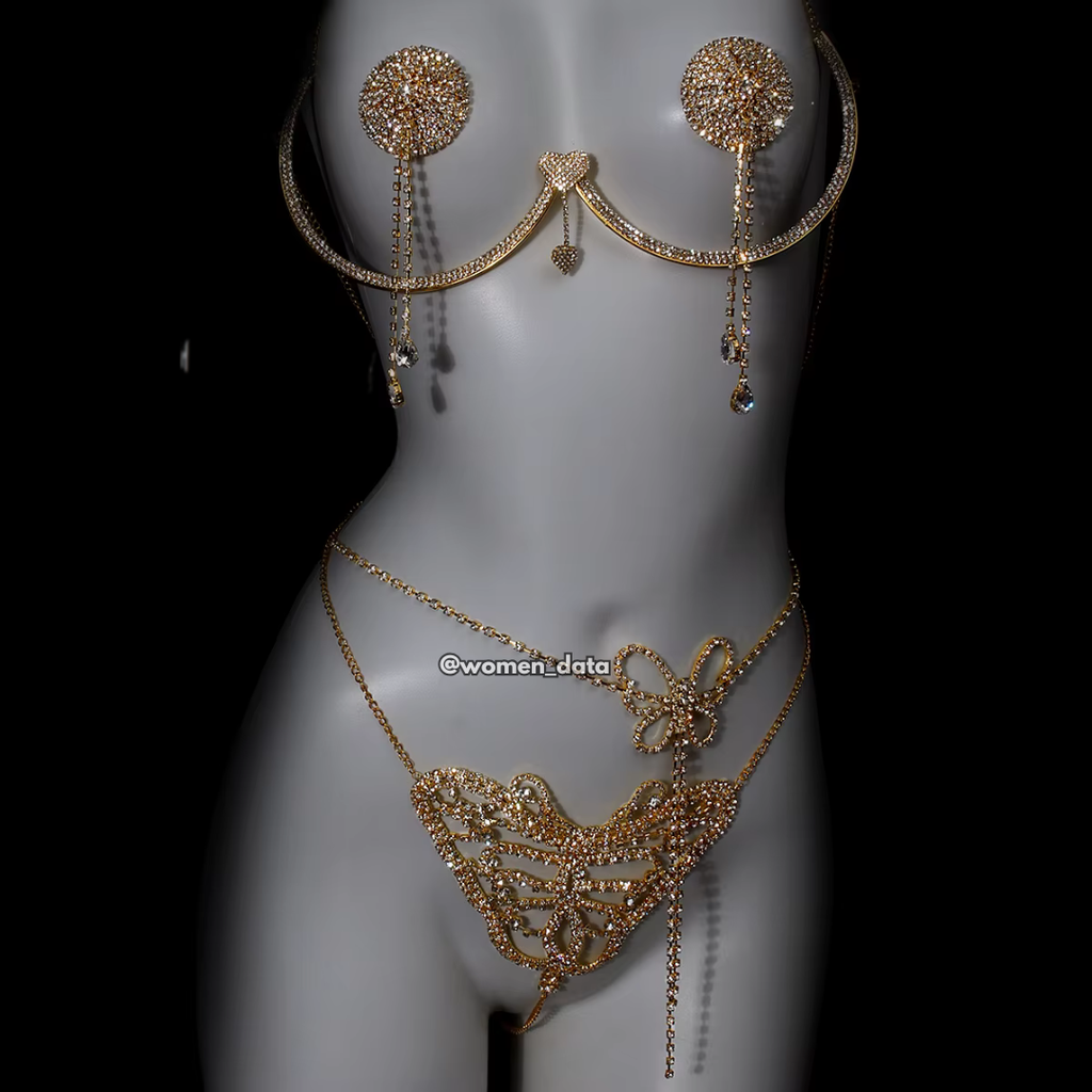 Luxury Rhinestone Body Chain Set | Crystal Bikini & Diamond Bra Chain