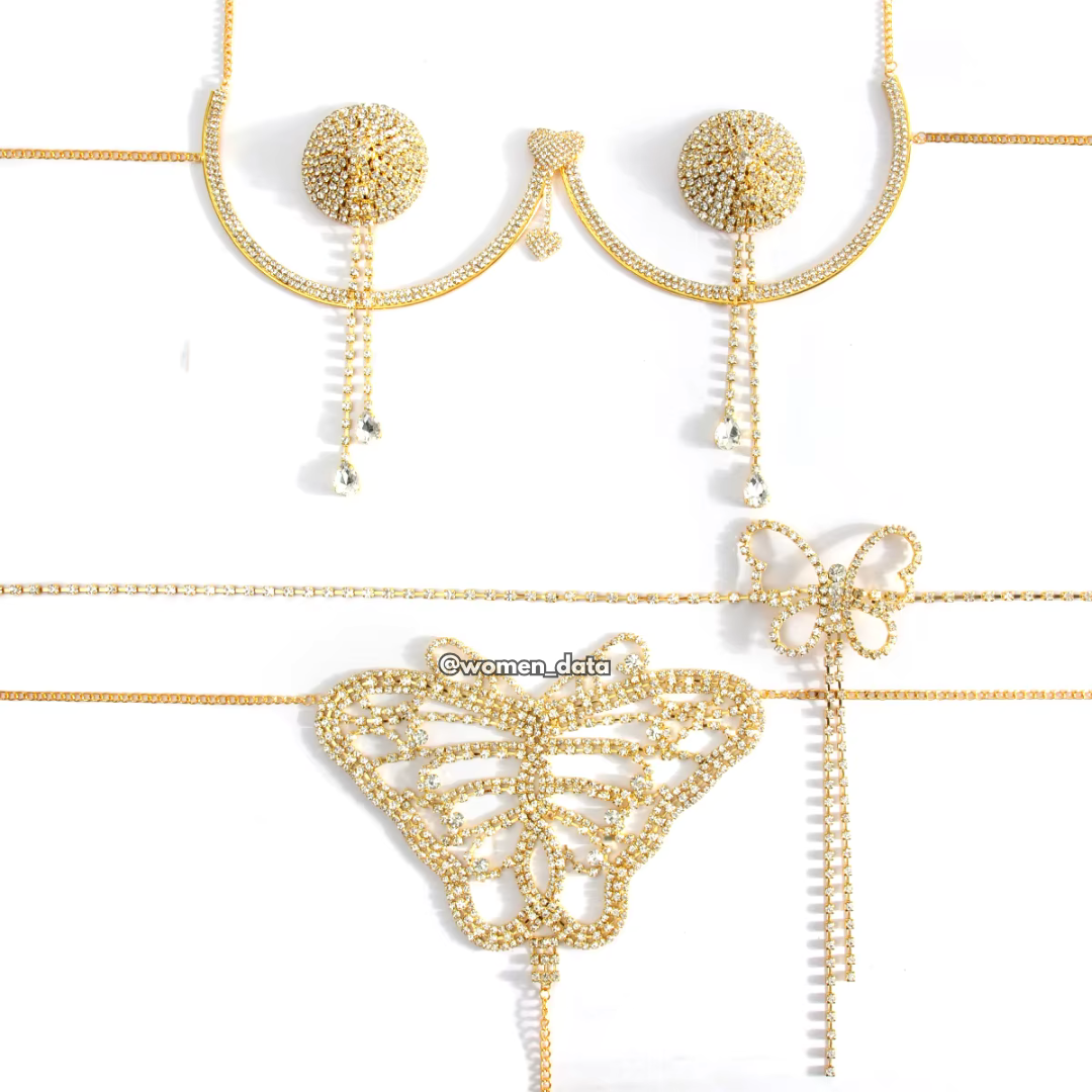 Luxury Rhinestone Body Chain Set | Crystal Bikini & Diamond Bra Chain