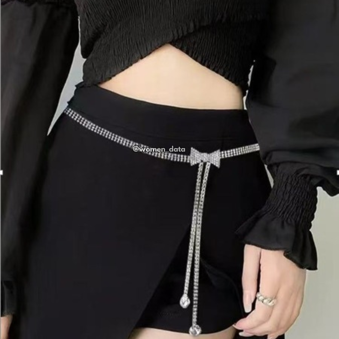 Rhinestone Bow Waist Chain #color_silver