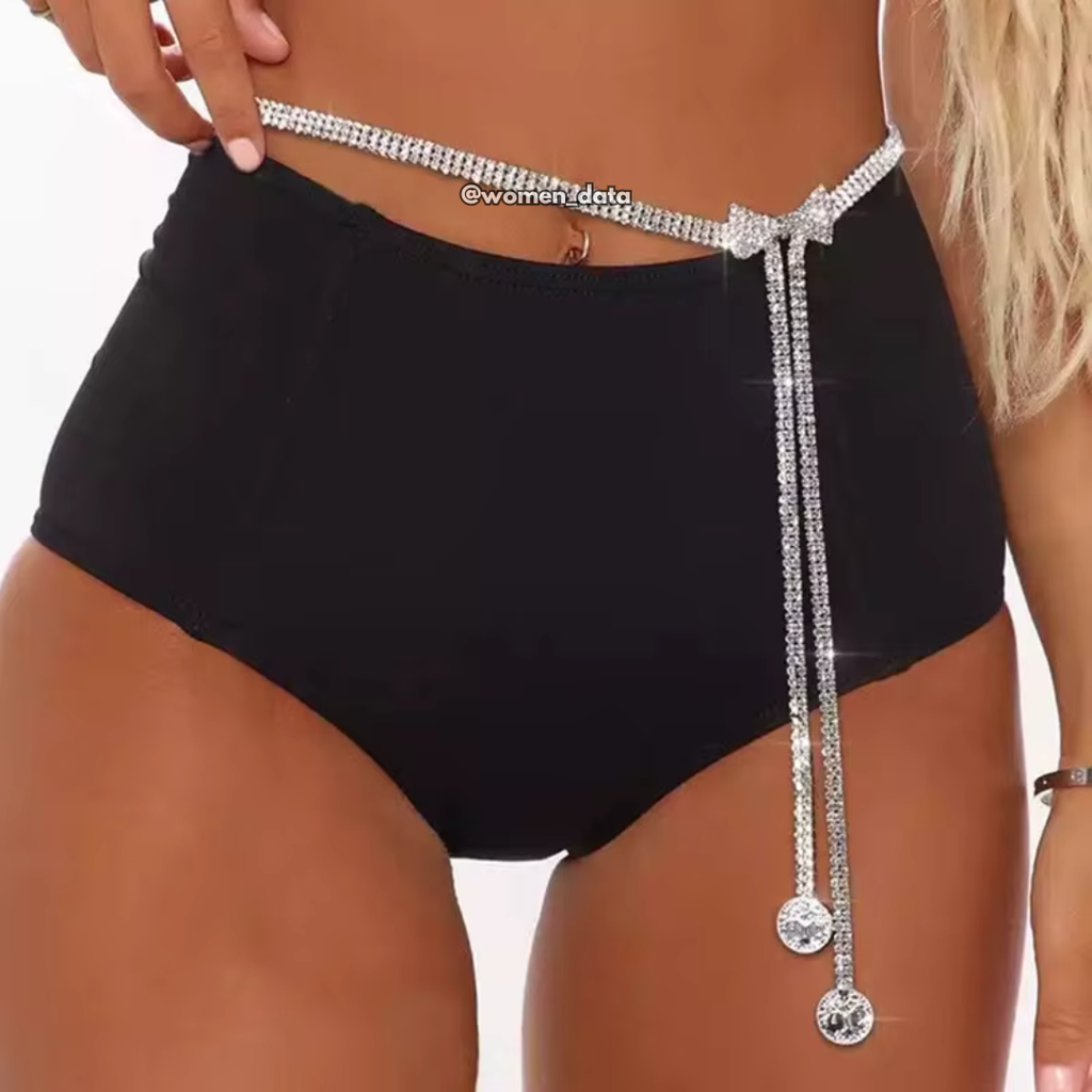 Rhinestone Bow Waist Chain #color_silver