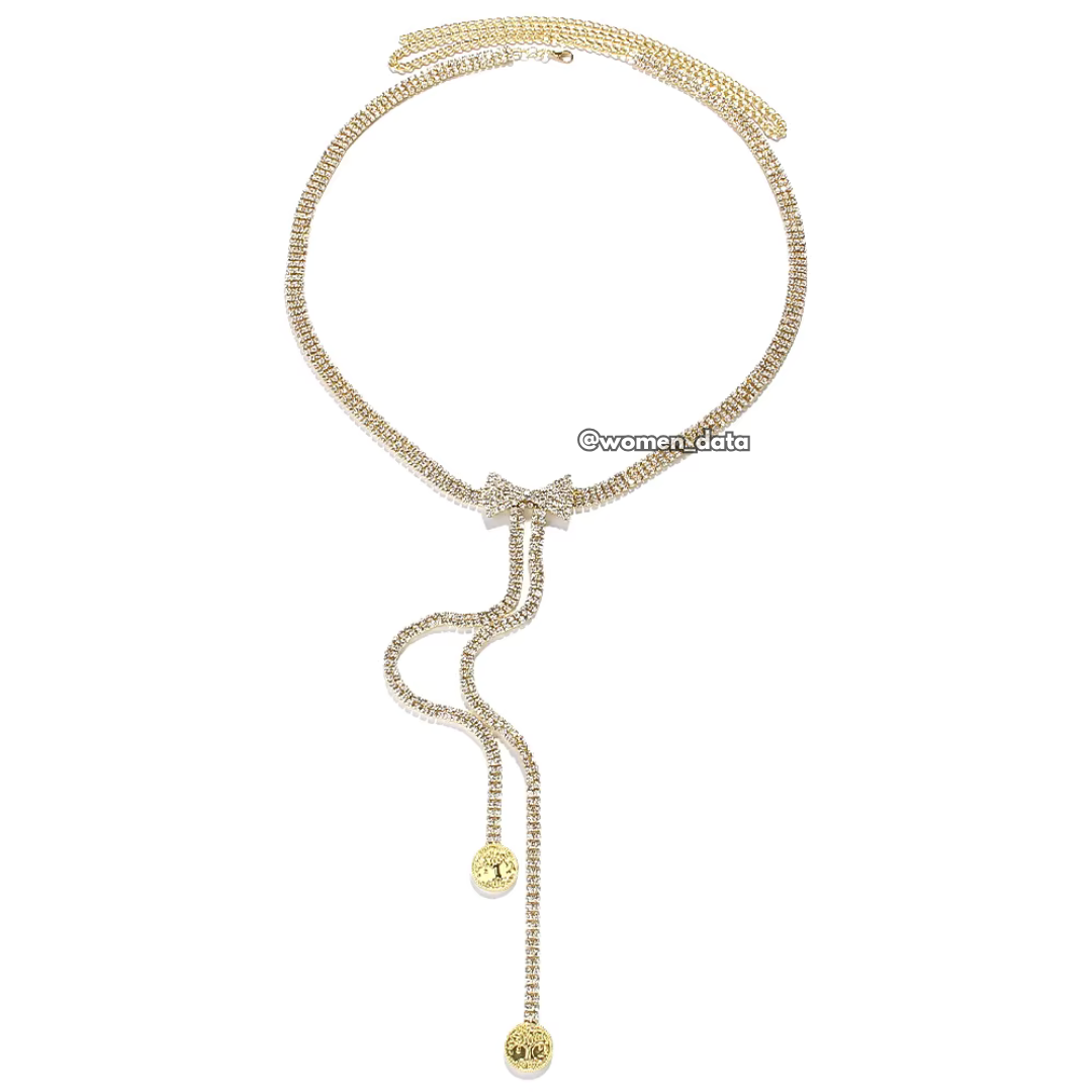Rhinestone Bow Waist Chain #color_gold