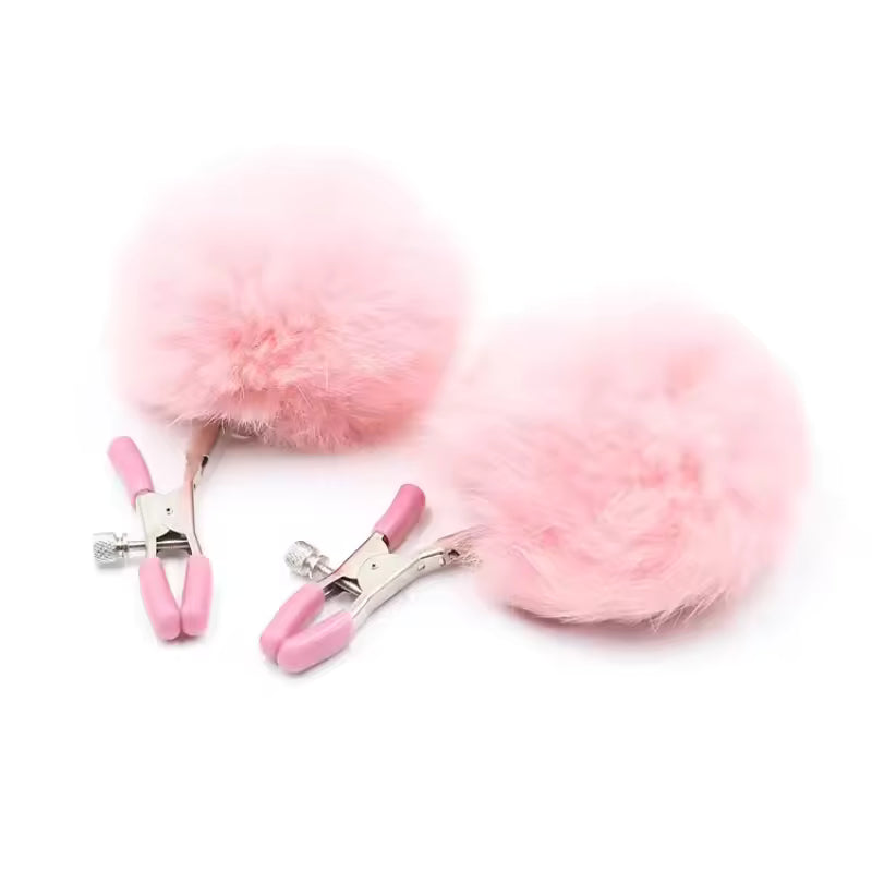 Fluffy Faux Fur Nipple Clamp Clips #color_pink