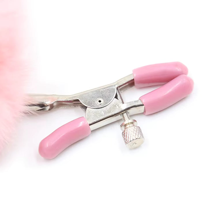 Fluffy Faux Fur Nipple Clamp Clips #color_pink
