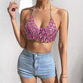 Gemstone Chain Triangle Crop Top #color_pink