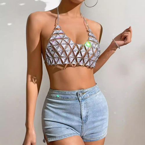 Gemstone Chain Triangle Crop Top #color_silver