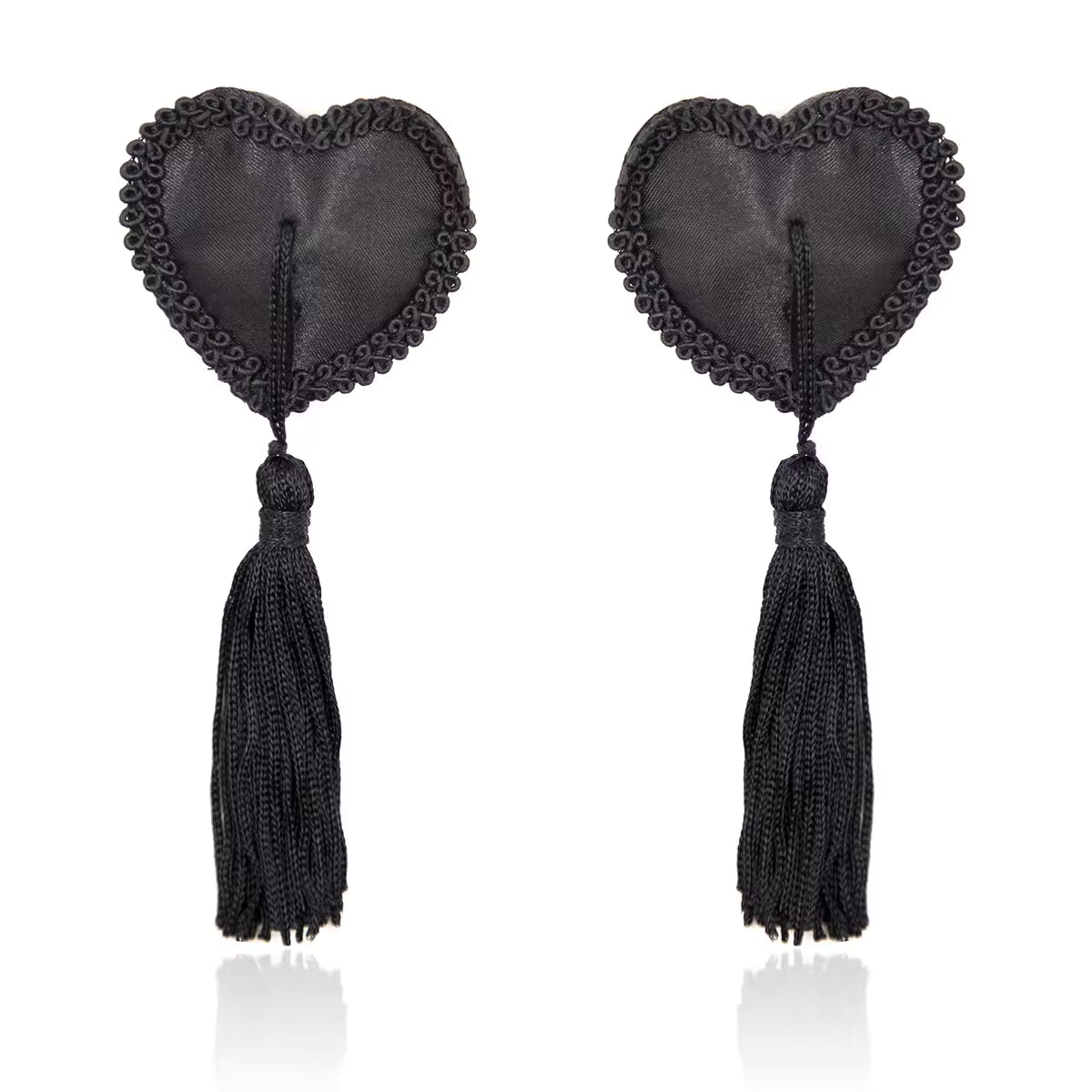Lace Heart-shaped Fringed Breast Nipple Stickers #color_black