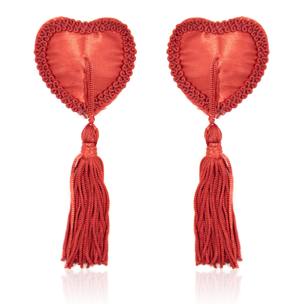 Lace Heart-shaped Fringed Breast Nipple Stickers #color_red