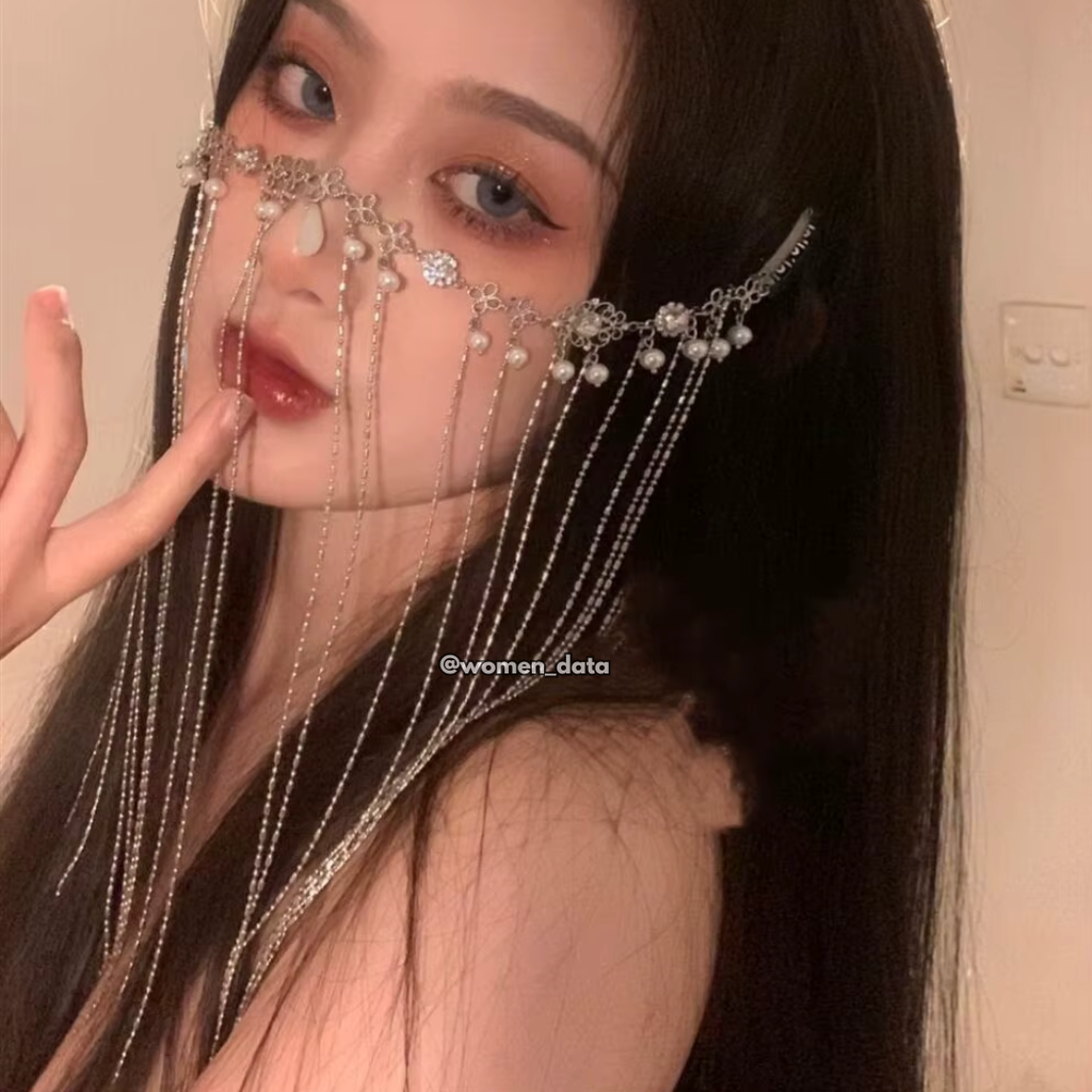 Luxury Ancient Style Face Covering Pearl Chain Face Jewelry