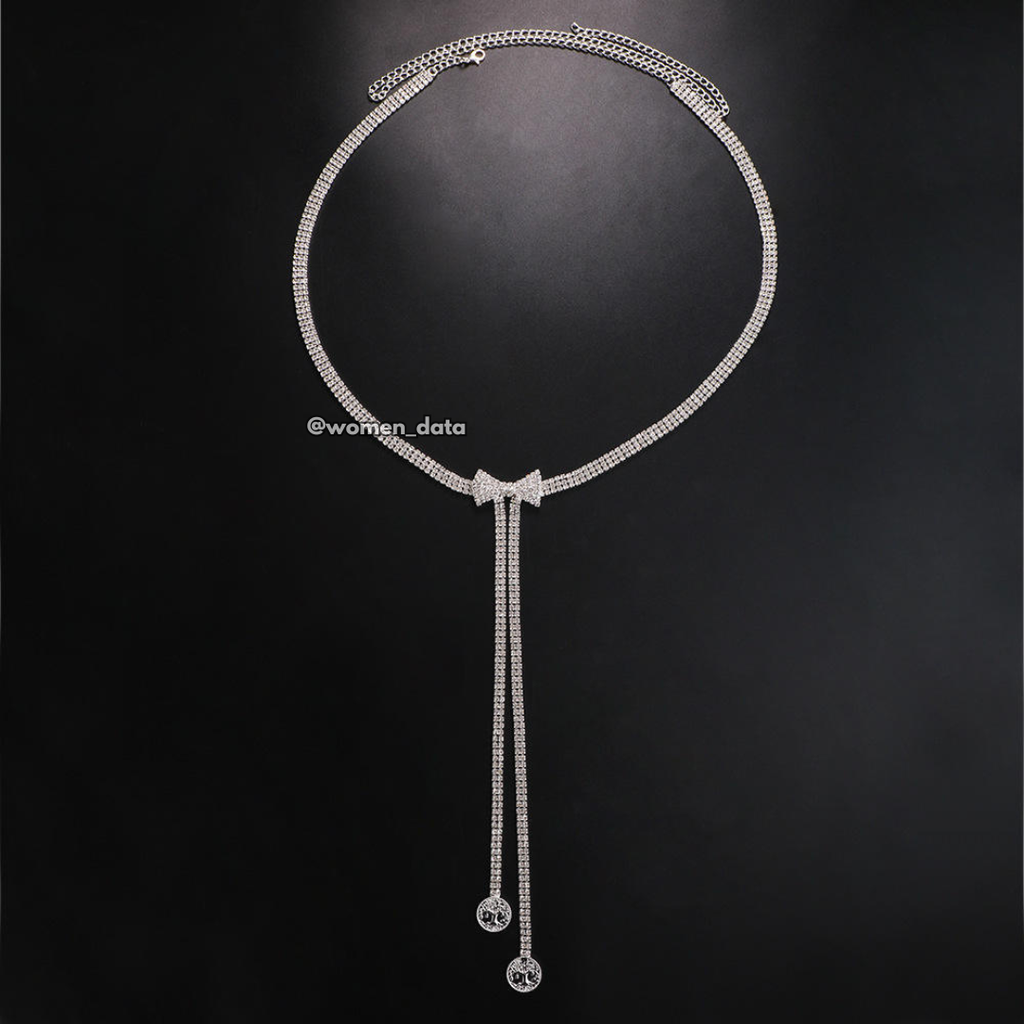 Rhinestone Bow Waist Chain #color_silver
