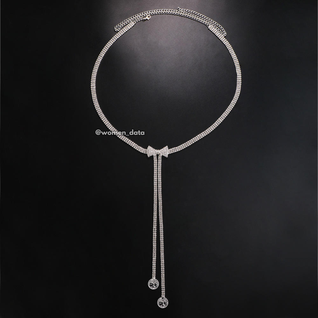 Rhinestone Bow Waist Chain #color_silver