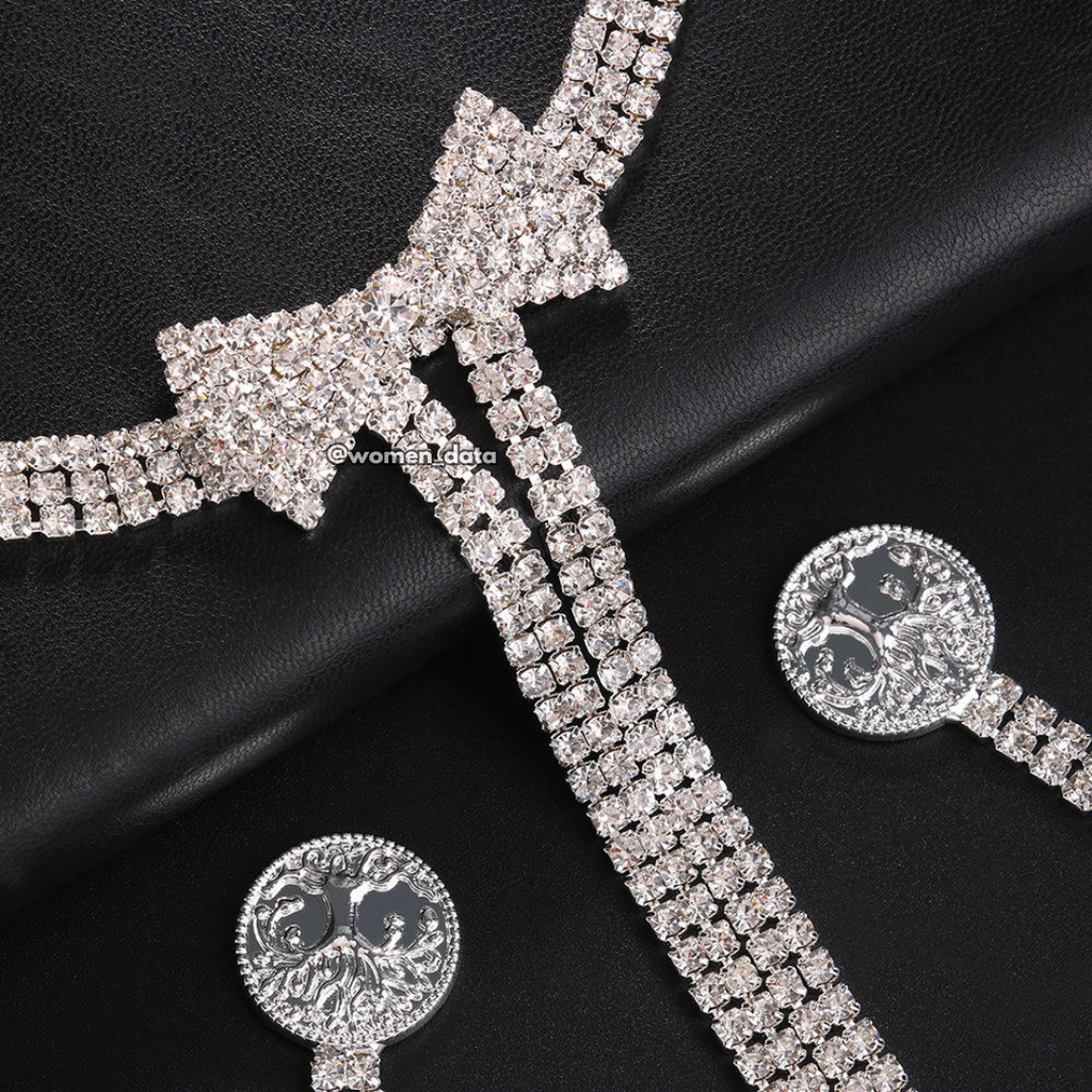 Rhinestone Bow Waist Chain #color_silver