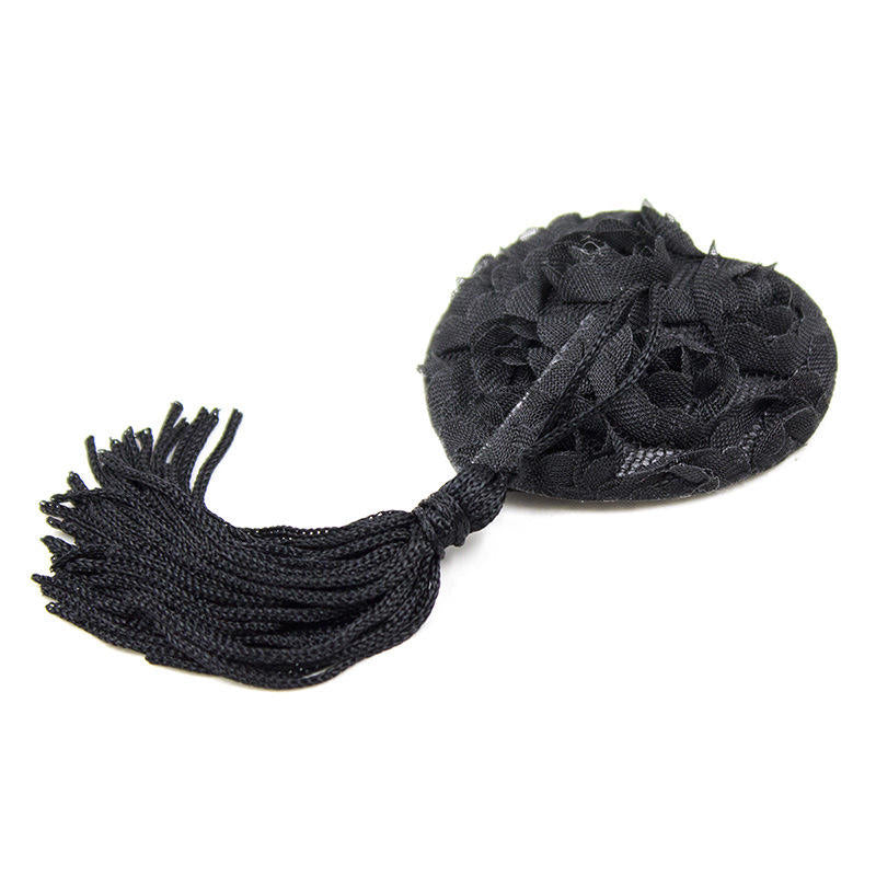 Rose Heart-shaped Nipple Stickers with Tassels Accessories #color_black