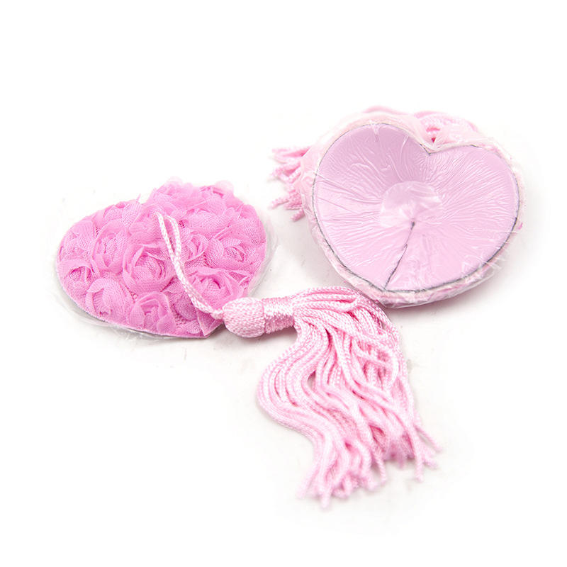 Rose Heart-shaped Nipple Stickers with Tassels Accessories #color_pink