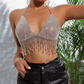 Silver Fringe Sequin Halter Crop Top – Glam Party & Clubwear Bralette