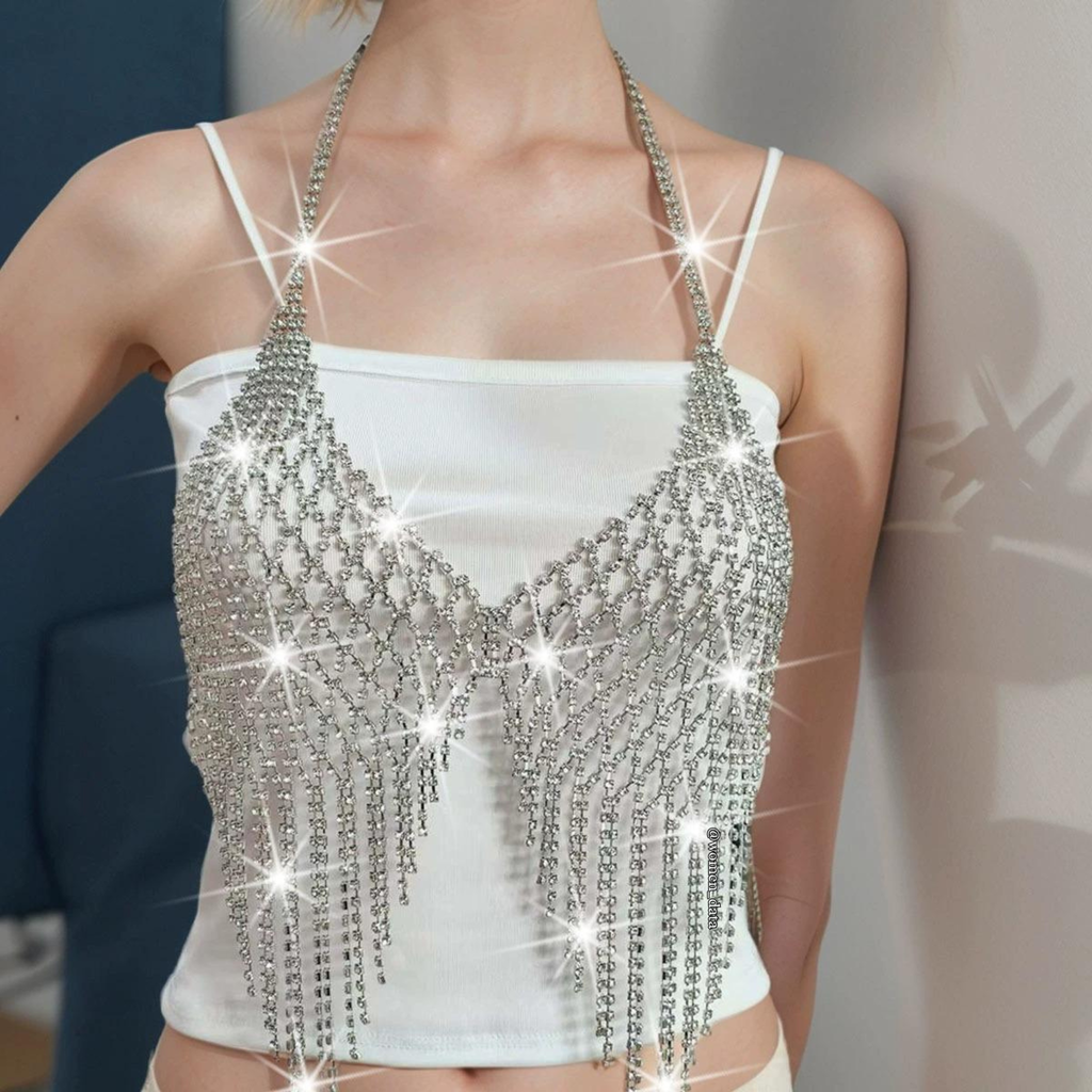 Women's Rhinestone Fringe Body Chain Top – Sparkling Crystal Festival & Party Jewelry