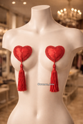 Lace Heart-shaped Fringed Breast Nipple Stickers #color_red