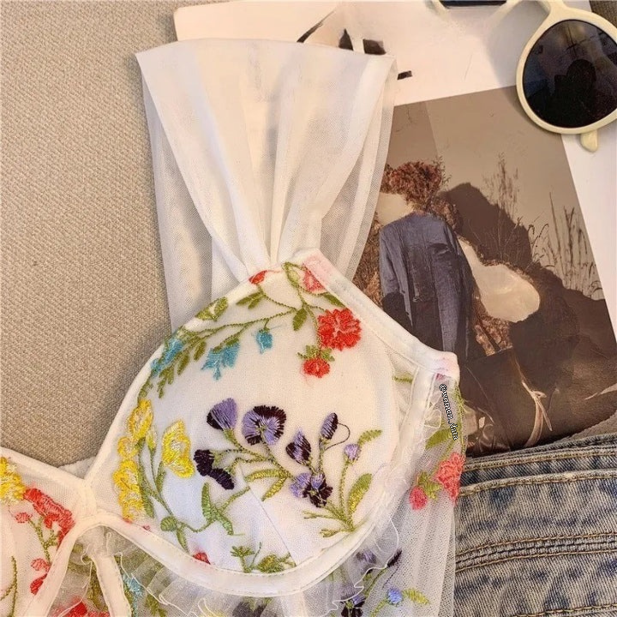 Floral Embroidered Sheer Corset Crop Top