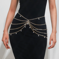 Women's Pearl Rhinestone Layered Waist Chain Belt