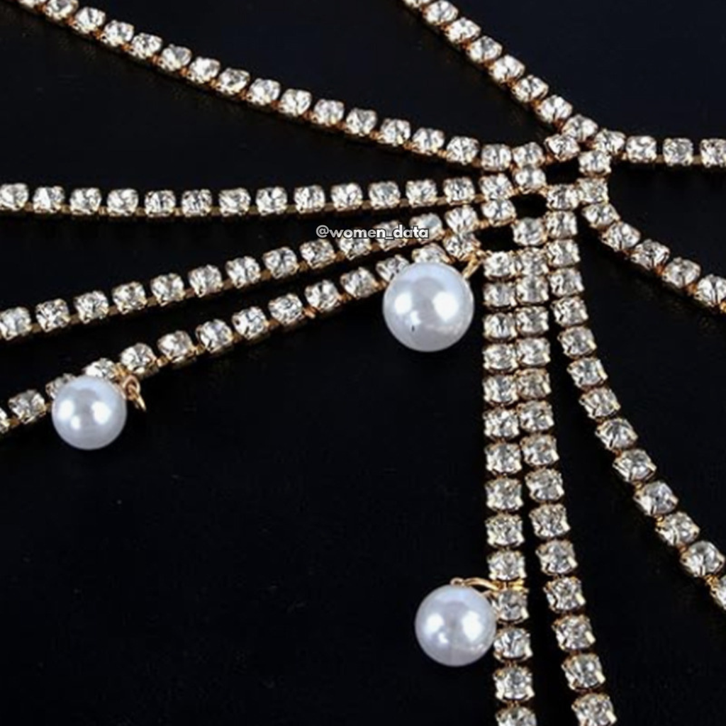 Women's Pearl Rhinestone Layered Waist Chain Belt