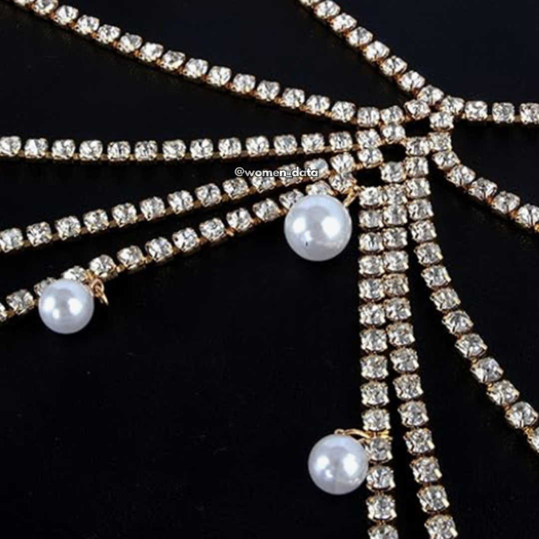 Women's Pearl Rhinestone Layered Waist Chain Belt