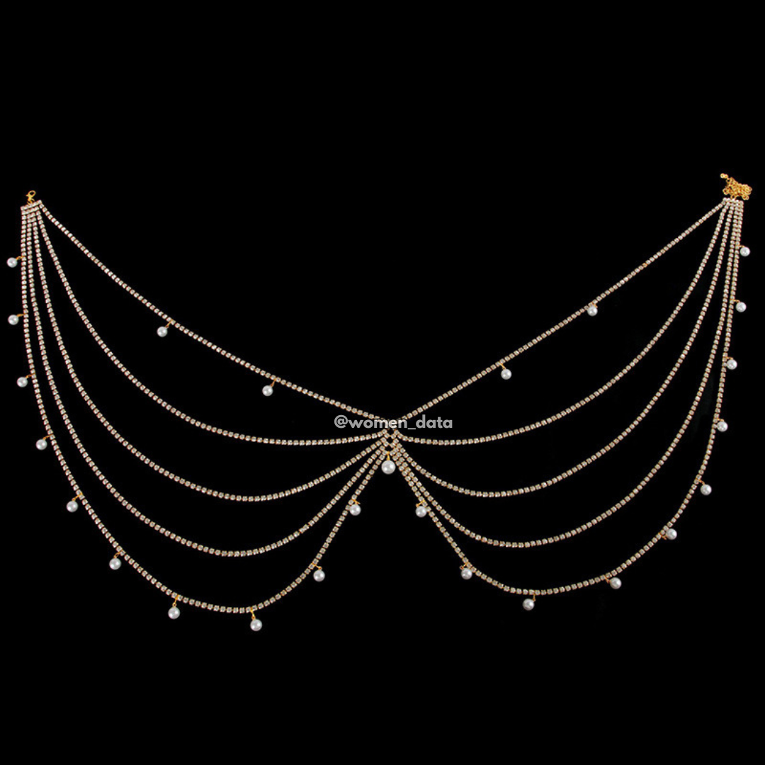 Women's Pearl Rhinestone Layered Waist Chain Belt