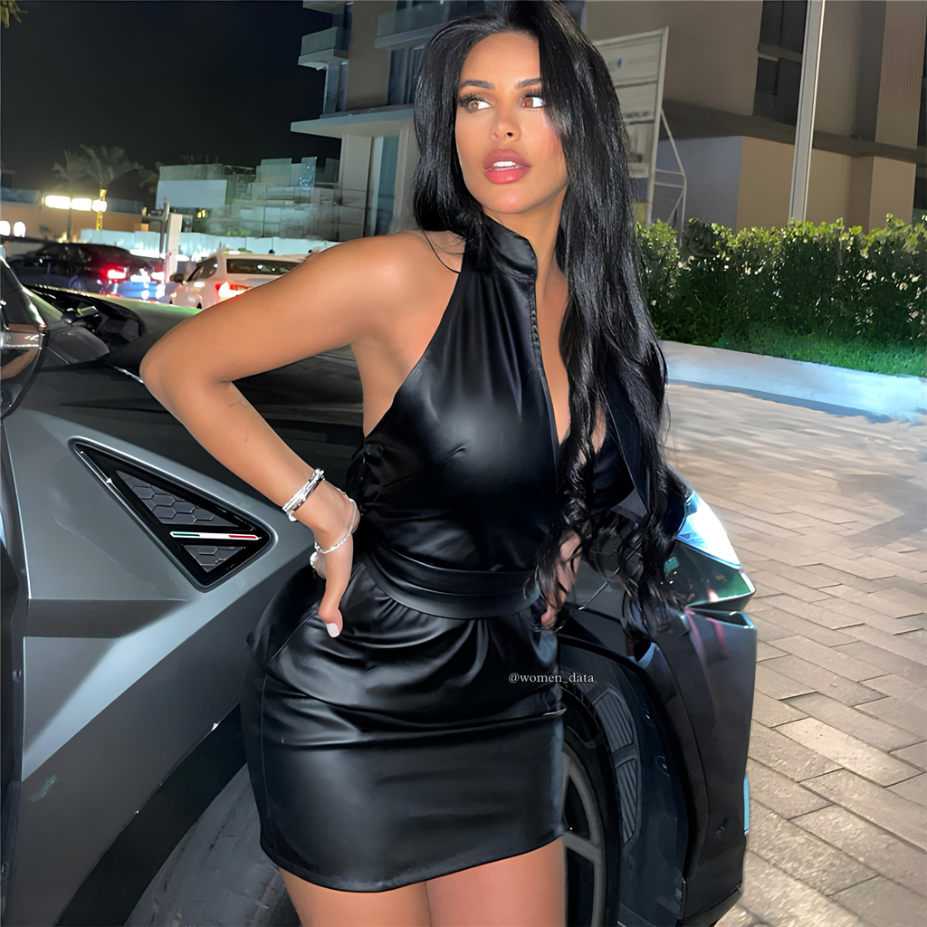 Deep V Halter Faux Leather Mini Dress