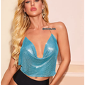 Shimmer Halter Neck Backless Crop Top – Sparkly Party & Clubwear Tank